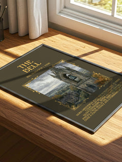 The Bell Minimalist Book Poster by Iris Murdoch – print on a sunlit desk