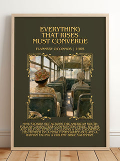 Everything That Rises Must Converge Minimalist Book Poster by Flannery O'Connor – framed print leaning on a wooden floor