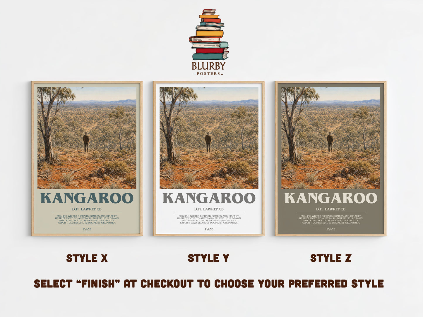 Kangaroo bookish print in frame leaning in hallway – literary fiction wall art