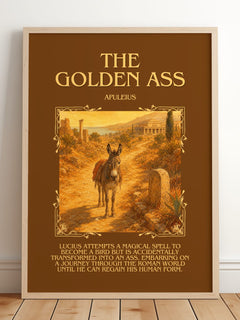 The Golden Ass Minimalist Book Poster by Apuleius – framed print leaning on a wooden floor