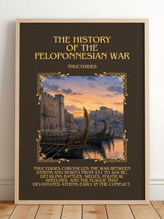 History of the Peloponnesian War Minimalist Book Poster by Thucydides – framed print leaning on a wooden floor