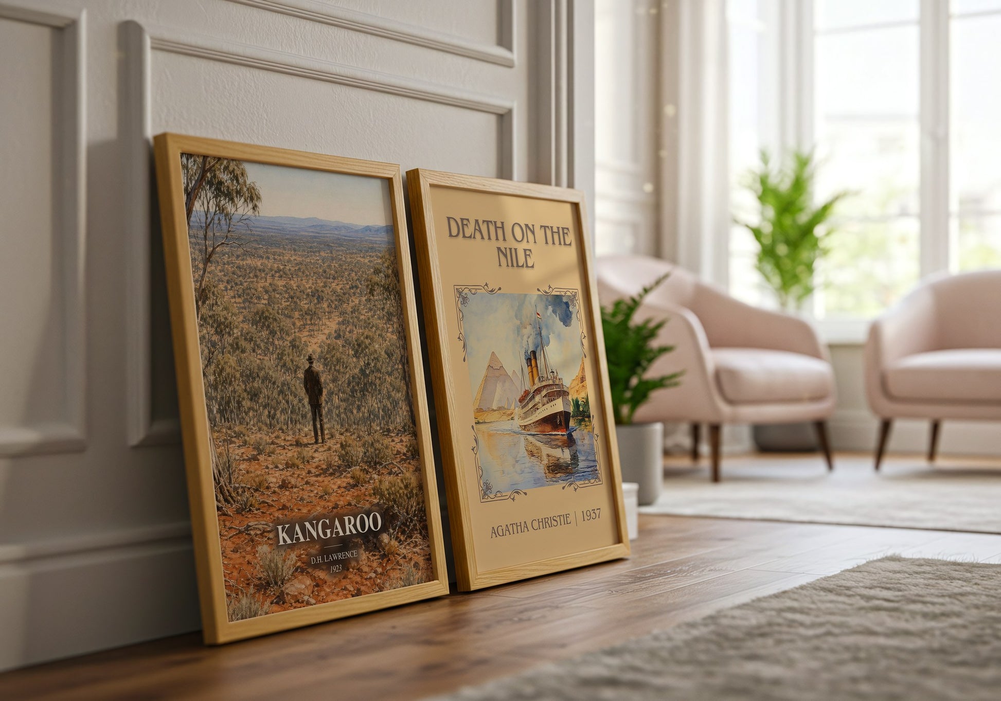Kangaroo watercolour print framed by window – literary home decor