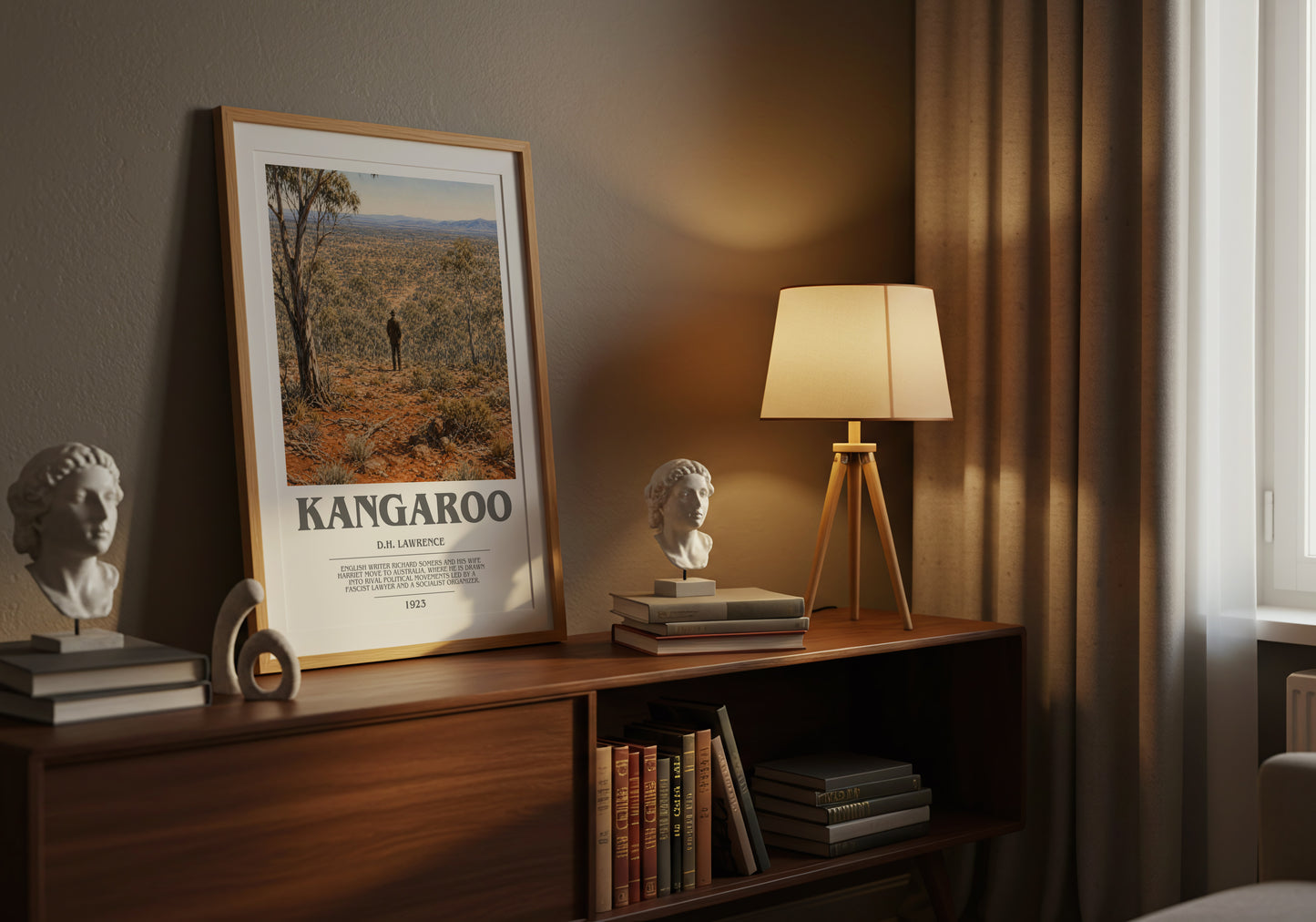 Kangaroo bookish book poster framed on wall – literary fiction wall art