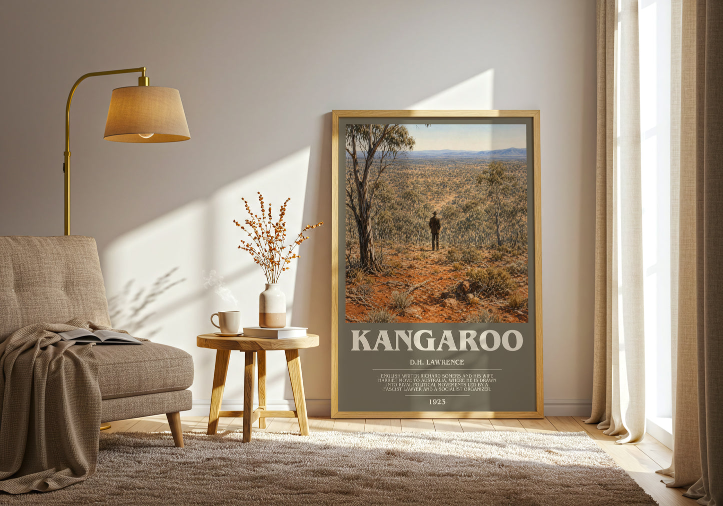 Kangaroo bookish print on bookshelf – D.H. Lawrence fan gift