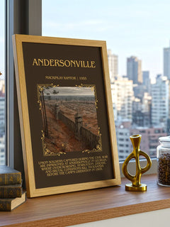 Andersonville Minimalist Book Poster by MacKinlay Kantor – framed print on a city-view windowsill