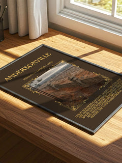Andersonville Minimalist Book Poster by MacKinlay Kantor – print on a sunlit desk