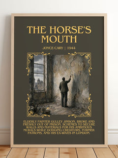 The Horse's Mouth Minimalist Book Poster by Joyce Cary – framed print leaning on a wooden floor
