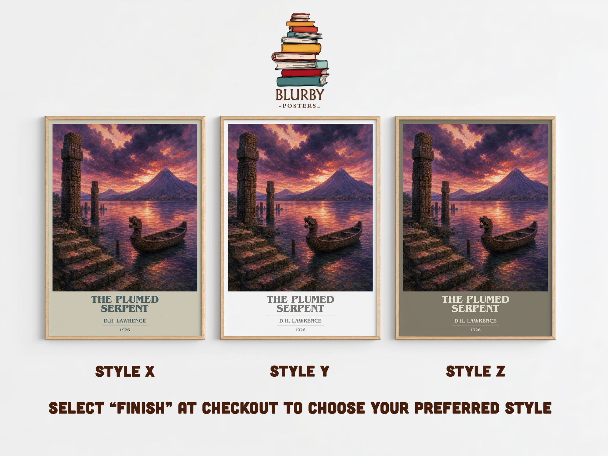The Plumed Serpent book cover print in frame leaning in hallway – literary fiction wall art