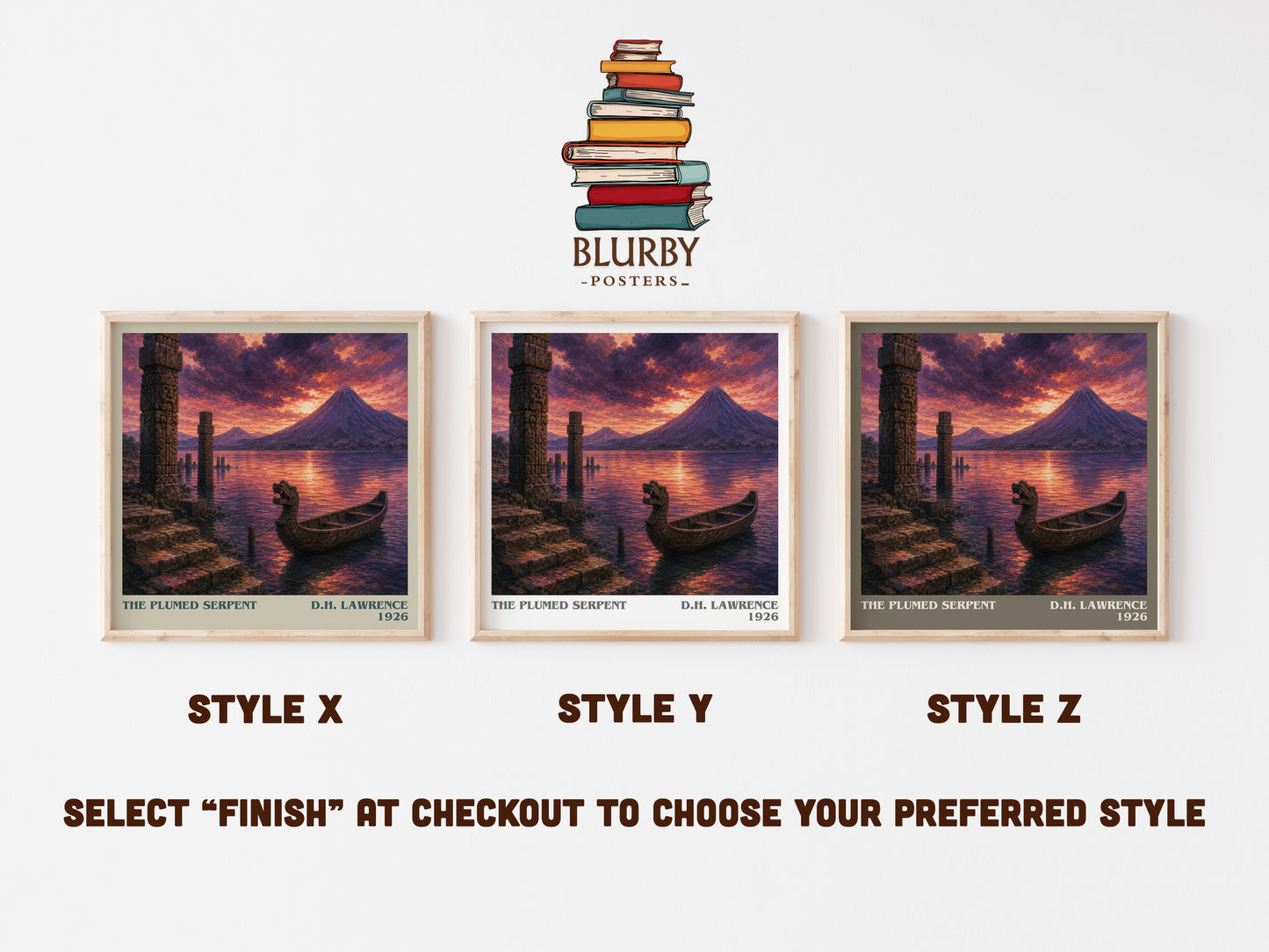 The Plumed Serpent literary print in frame leaning in hallway – literary fiction wall art
