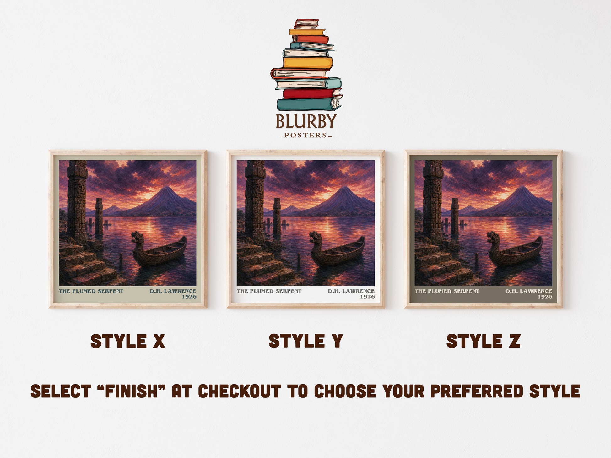 The Plumed Serpent literary print in frame leaning in hallway – literary fiction wall art