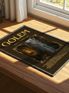 Golem Minimalist Book Poster by Gustav Meyrink – print on a sunlit desk