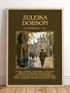 Zuleika Dobson Minimalist Book Poster by Max Beerbohm – framed print leaning on a wooden floor