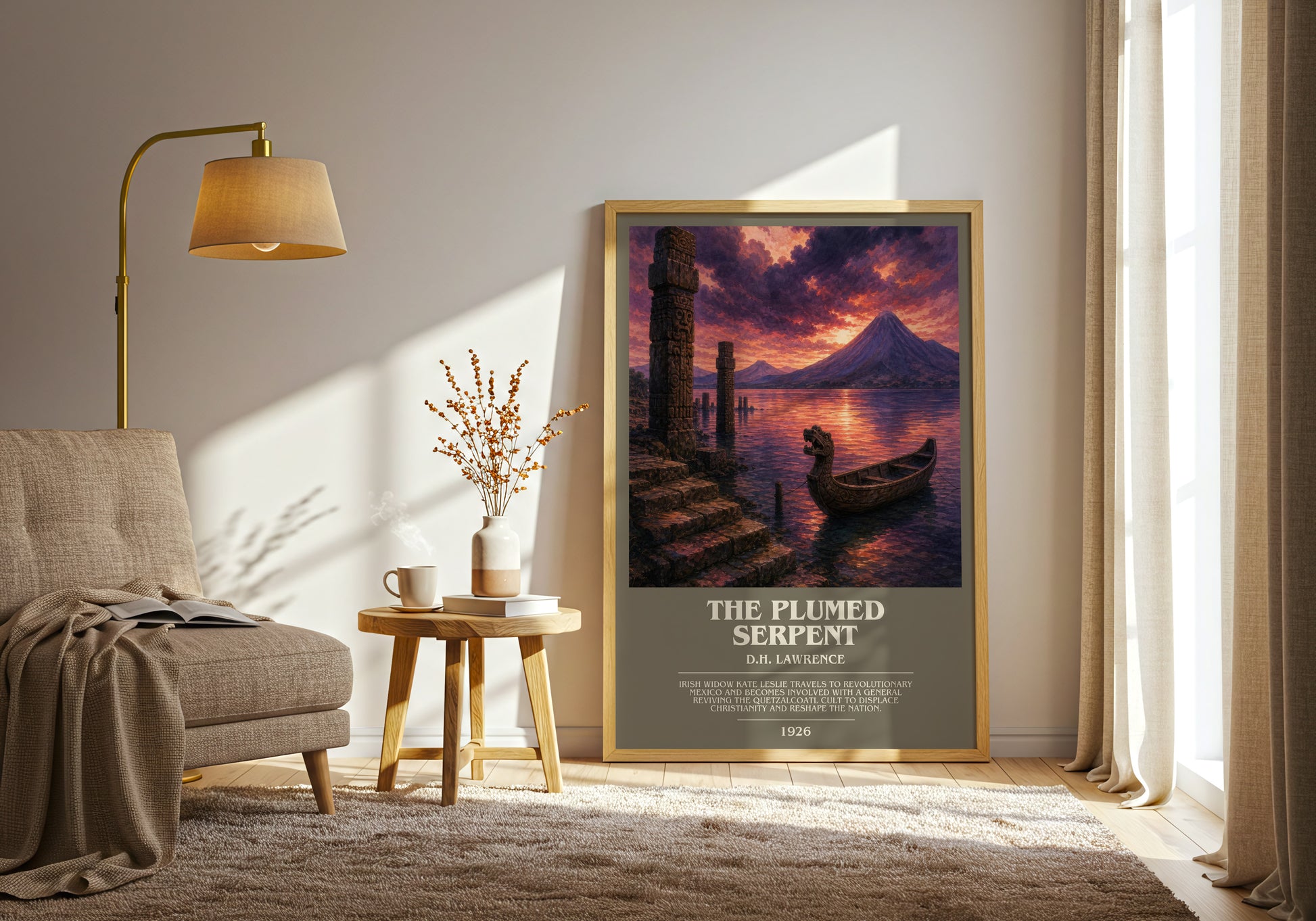 The Plumed Serpent bookish print on bookshelf – D.H. Lawrence fan gift