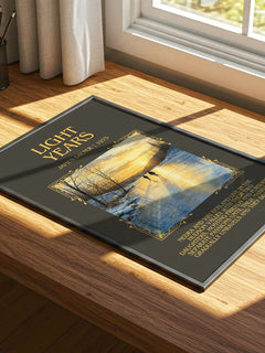 Light Years Minimalist Book Poster by James Salter – print on a sunlit desk
