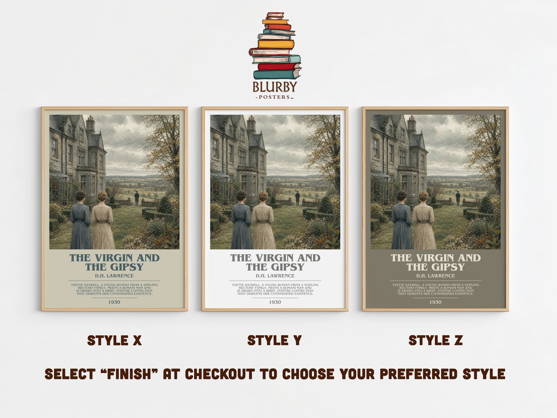 The Virgin And The Gipsy bookish print in frame leaning in hallway – literary fiction wall art