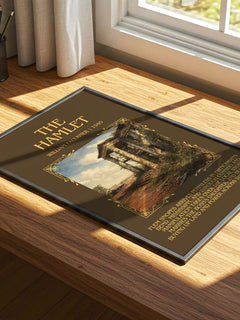 The Hamlet Minimalist Book Poster by William Faulkner – print on a sunlit desk