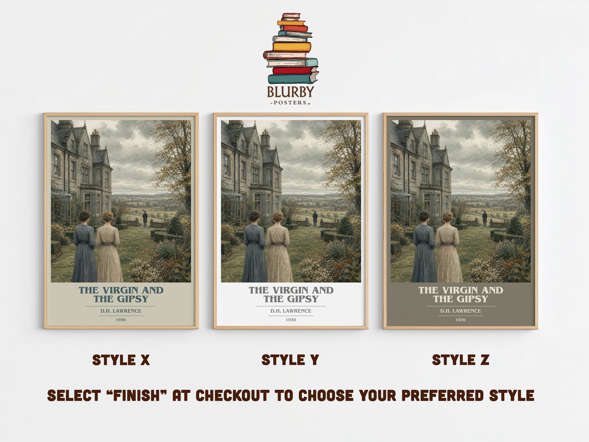The Virgin And The Gipsy book cover print in frame leaning in hallway – literary fiction wall art