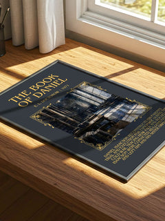 The Book of Daniel Minimalist Book Poster by E. L. Doctorow – print on a sunlit desk