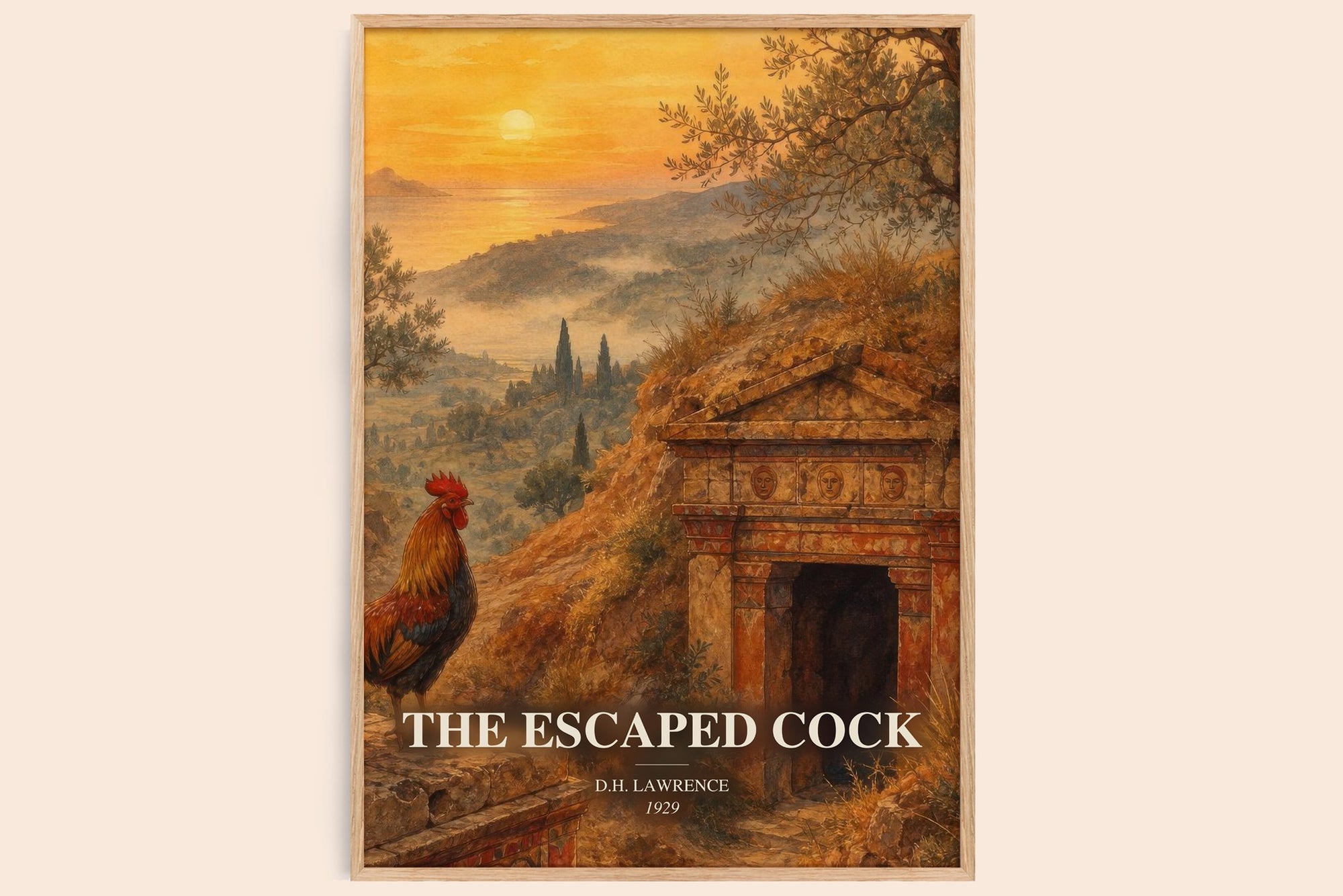 The Escaped Cock watercolour book poster by D.H. Lawrence – framed literary art print