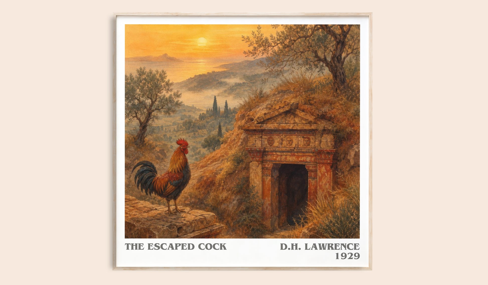 The Escaped Cock literary book poster by D.H. Lawrence – framed literary art print