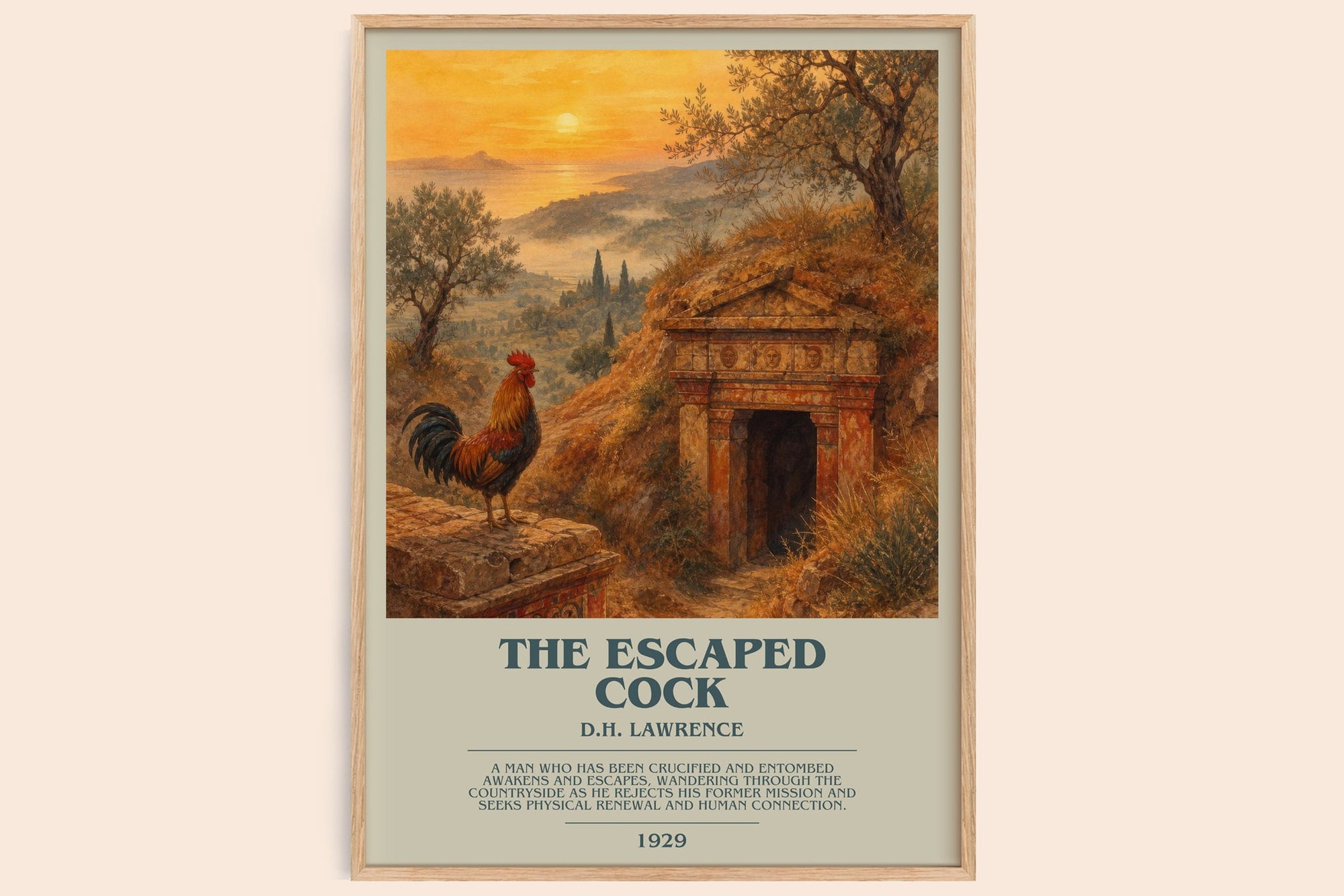 The Escaped Cock bookish book poster by D.H. Lawrence – framed literary art print