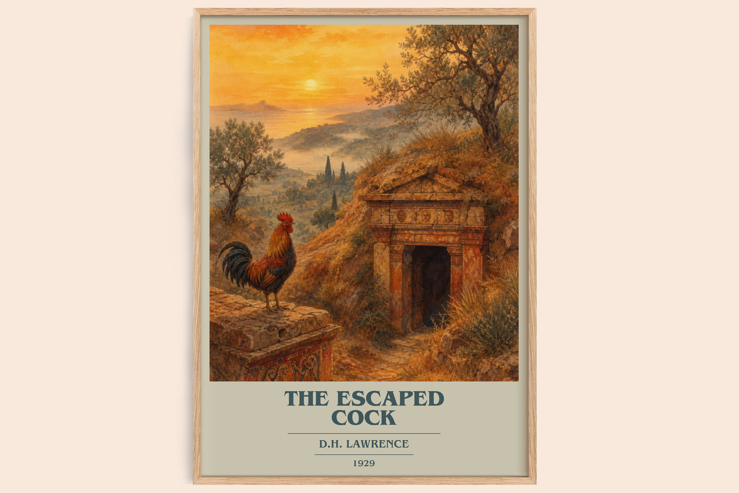 The Escaped Cock book cover book poster by D.H. Lawrence – framed literary art print