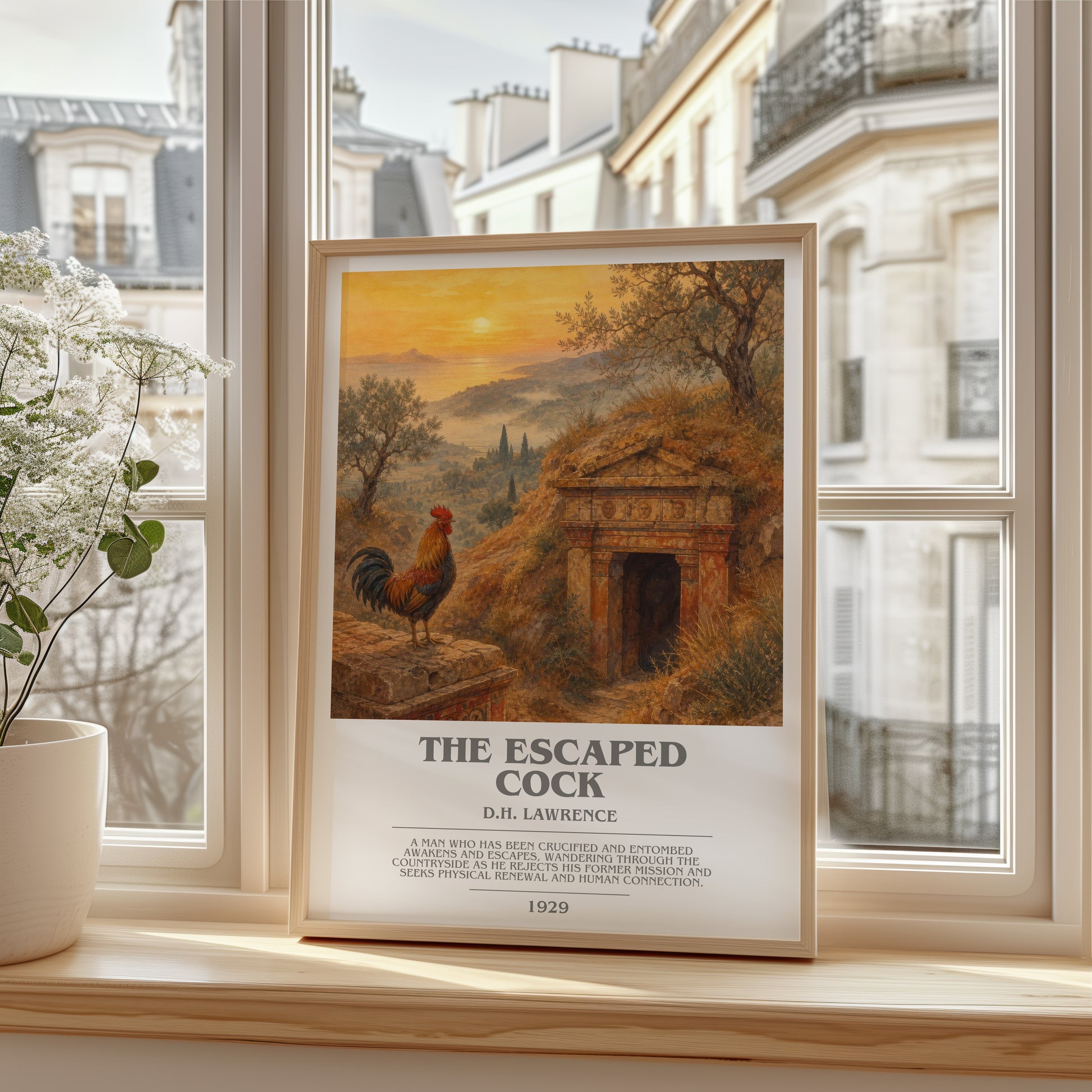 The Escaped Cock bookish poster colour and style options – D.H. Lawrence book art