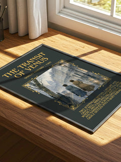 The Transit of Venus Minimalist Book Poster by Shirley Hazzard – print on a sunlit desk