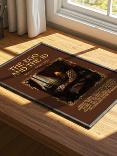 The Ego and the Id Minimalist Book Poster by Sigmund Freud – print on a sunlit desk