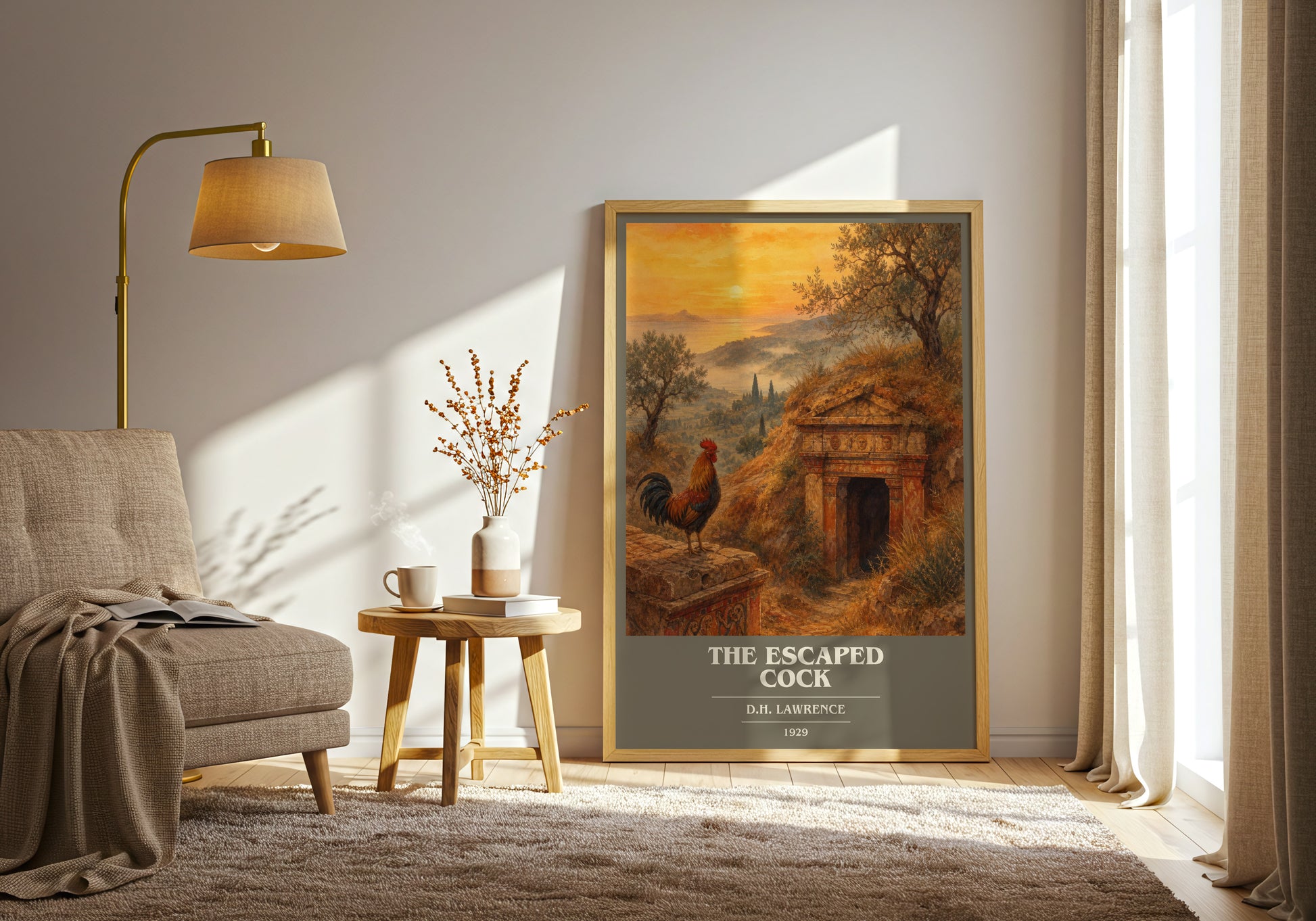 The Escaped Cock book cover print on bookshelf – D.H. Lawrence fan gift