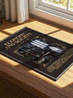 Economy and Society Minimalist Book Poster by Max Weber – print on a sunlit desk