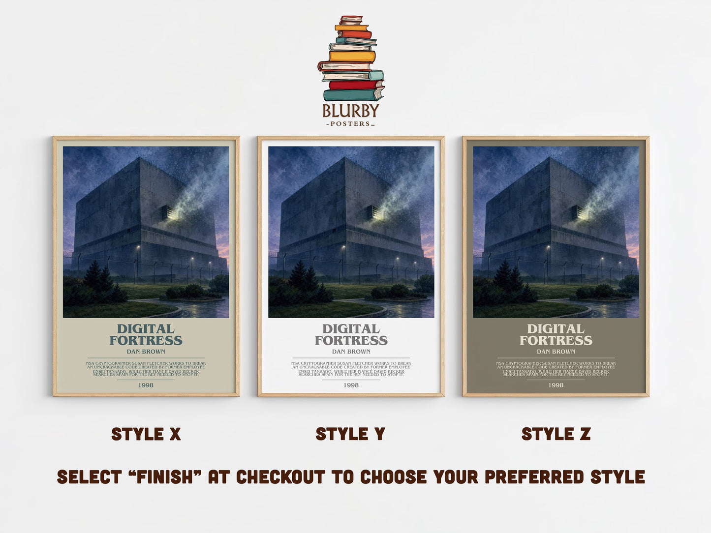 Digital Fortress bookish print in frame leaning in hallway – thriller wall art