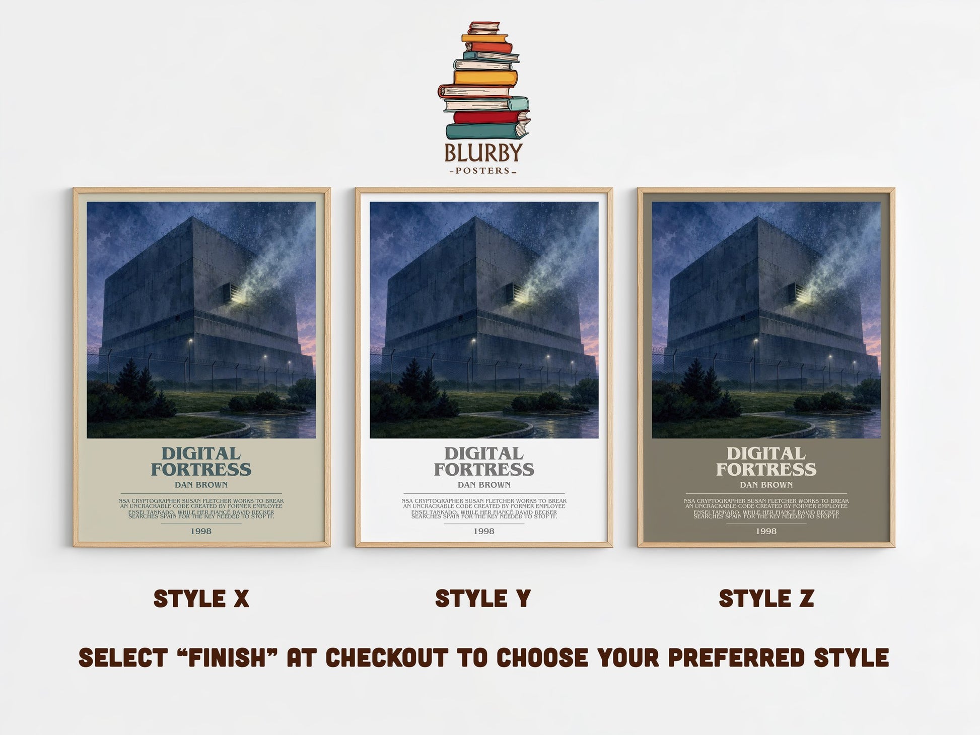 Digital Fortress bookish print in frame leaning in hallway – thriller wall art