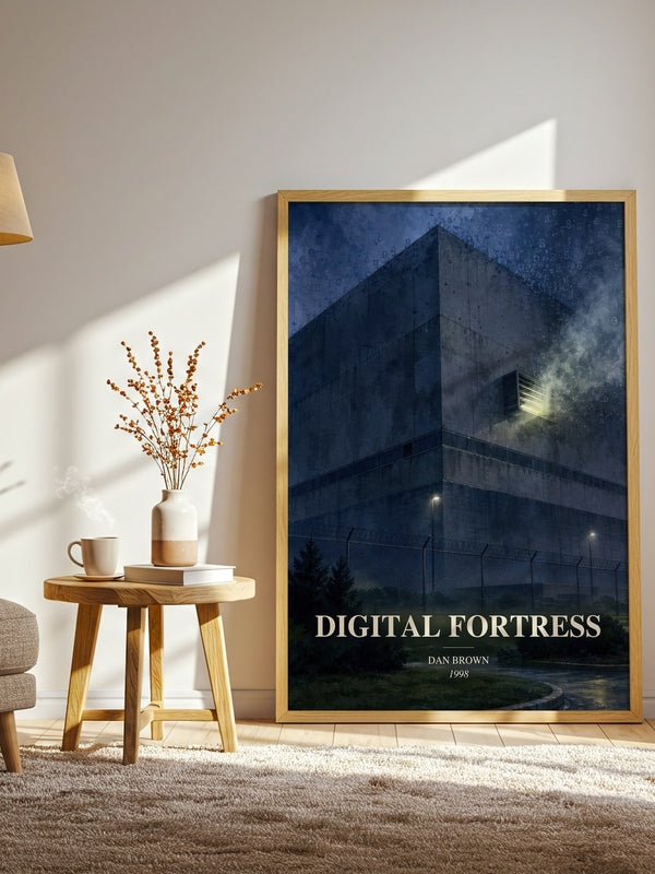 Digital Fortress watercolour print in frame leaning in hallway – thriller wall art