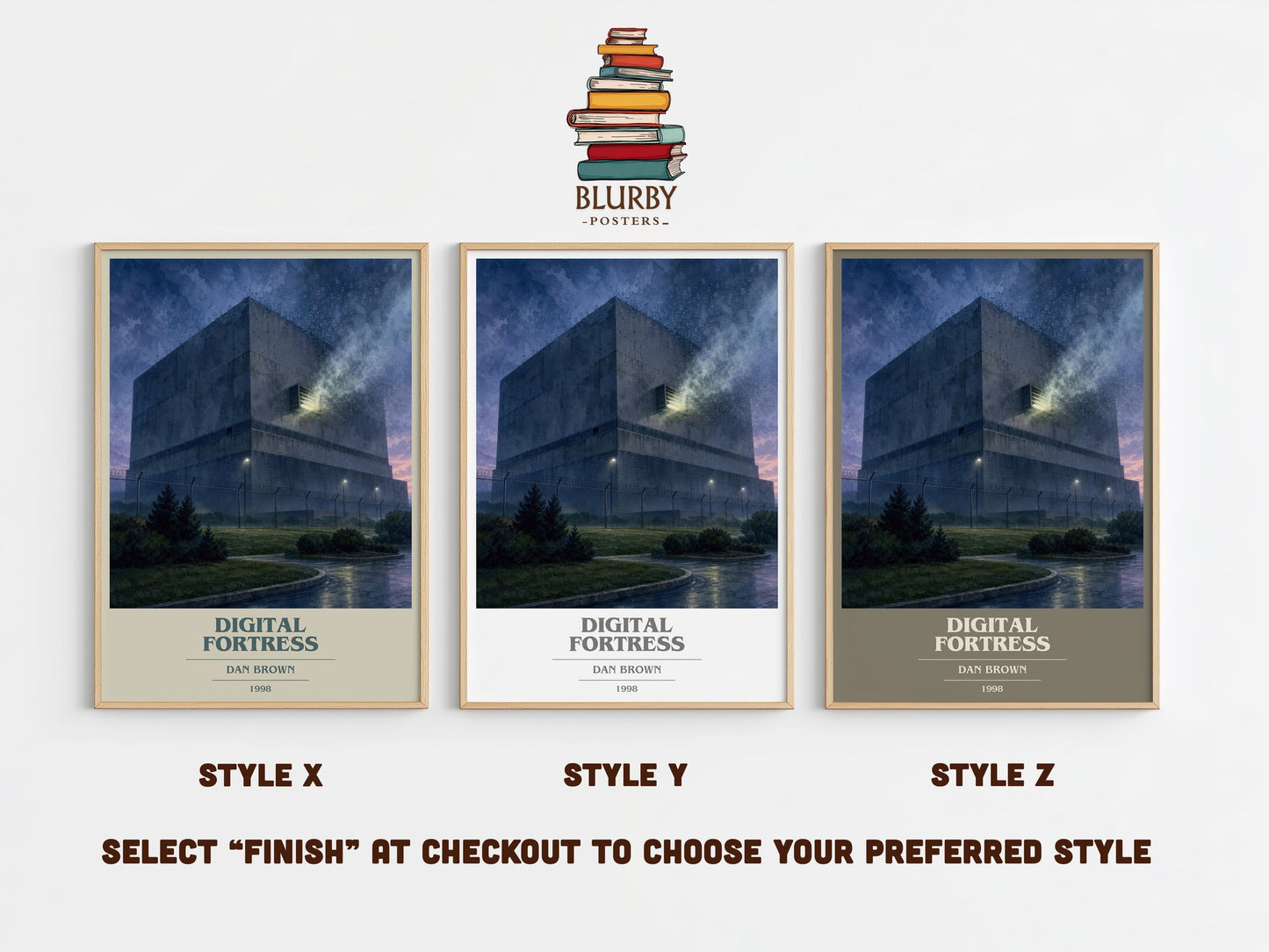 Digital Fortress book cover print in frame leaning in hallway – thriller wall art