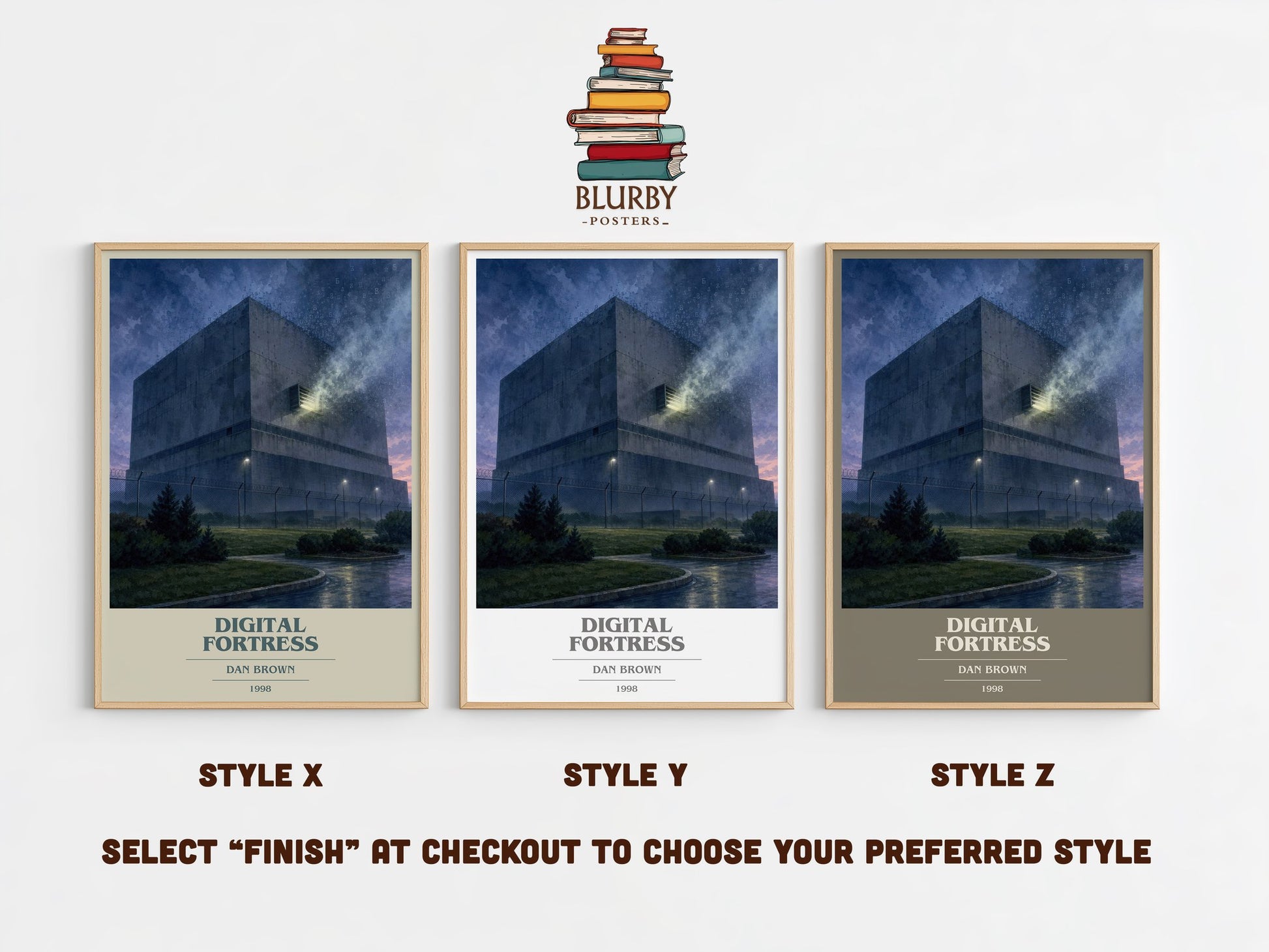 Digital Fortress book cover print in frame leaning in hallway – thriller wall art