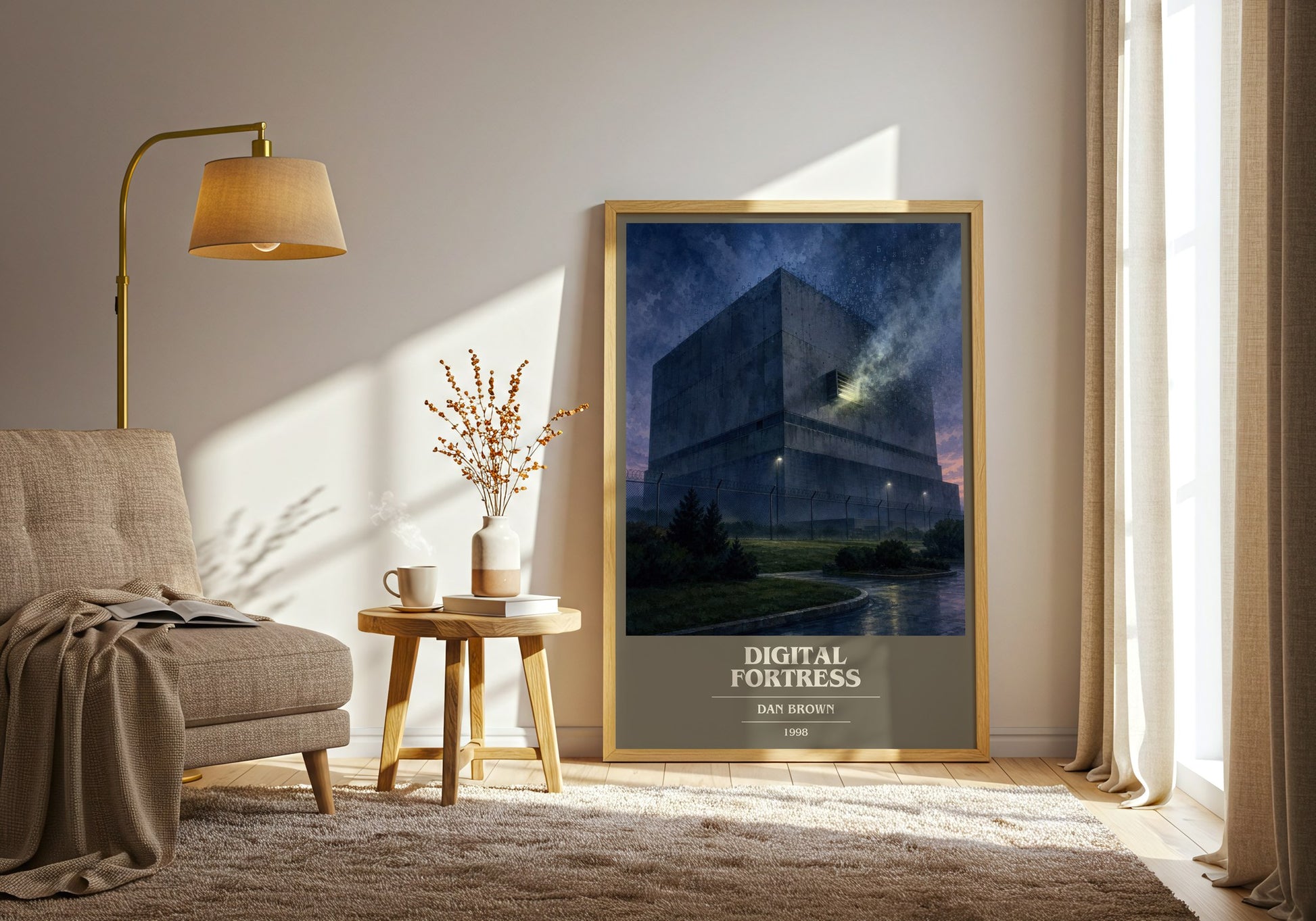 Digital Fortress book cover print on bookshelf – Dan Brown fan gift