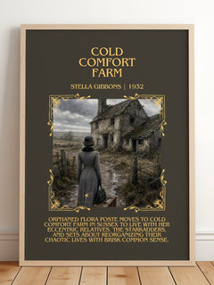 Cold Comfort Farm Minimalist Book Poster by Stella Gibbons – framed print leaning on a wooden floor