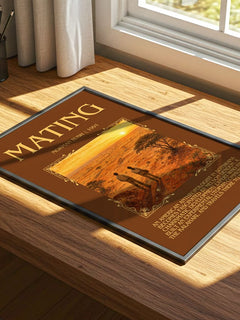 Mating Minimalist Book Poster by Norman Rush – print on a sunlit desk