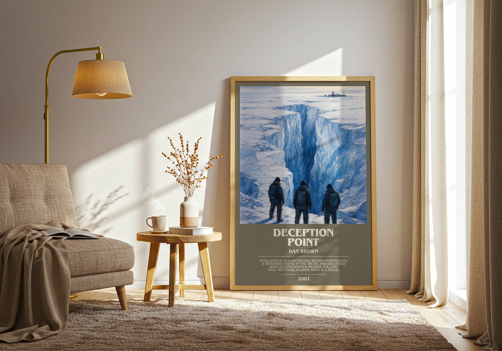 Deception Point bookish print on bookshelf – Dan Brown fan gift