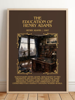 The Education of Henry Adams Minimalist Book Poster by Henry Adams – framed print leaning on a wooden floor