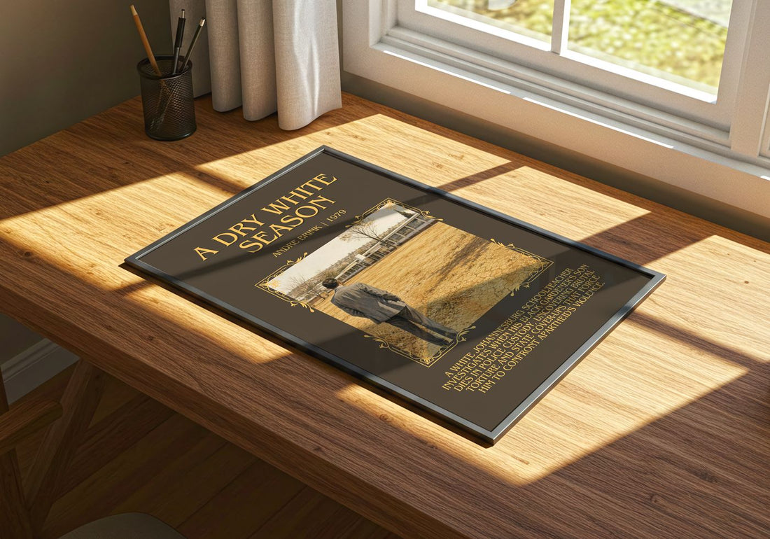 A Dry White Season Minimalist Book Poster by Andre Brink – print on a sunlit desk