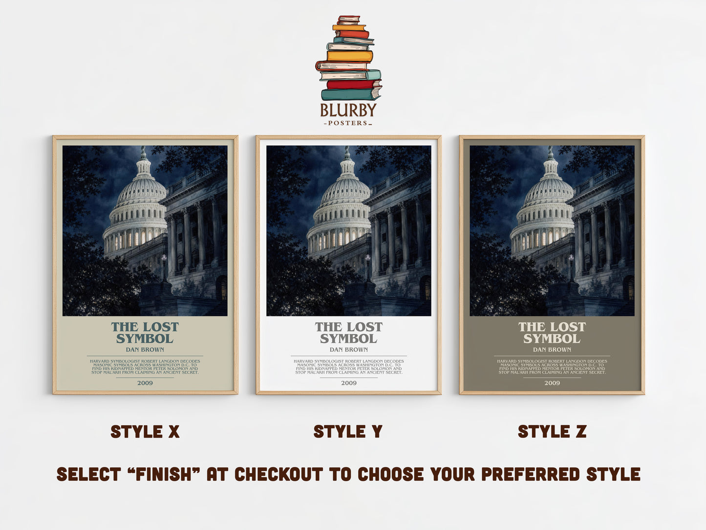 The Lost Symbol bookish print in frame leaning in hallway – thriller wall art