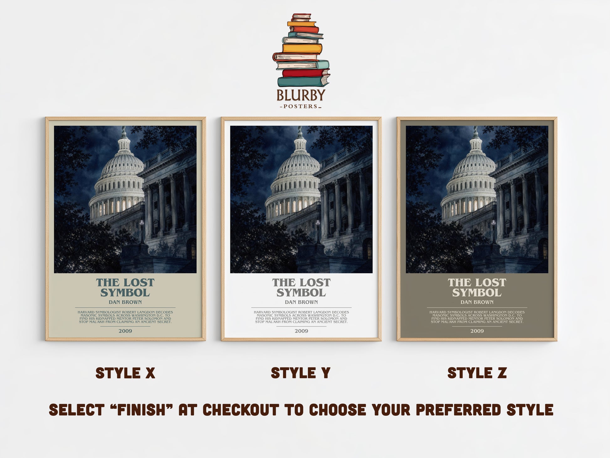 The Lost Symbol bookish print in frame leaning in hallway – thriller wall art