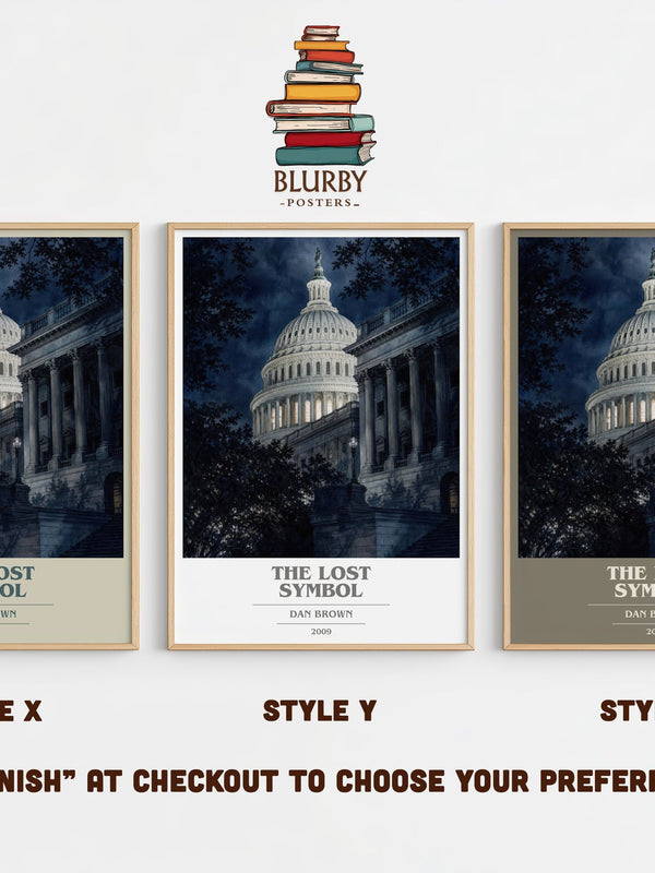 The Lost Symbol book cover print in frame leaning in hallway – thriller wall art