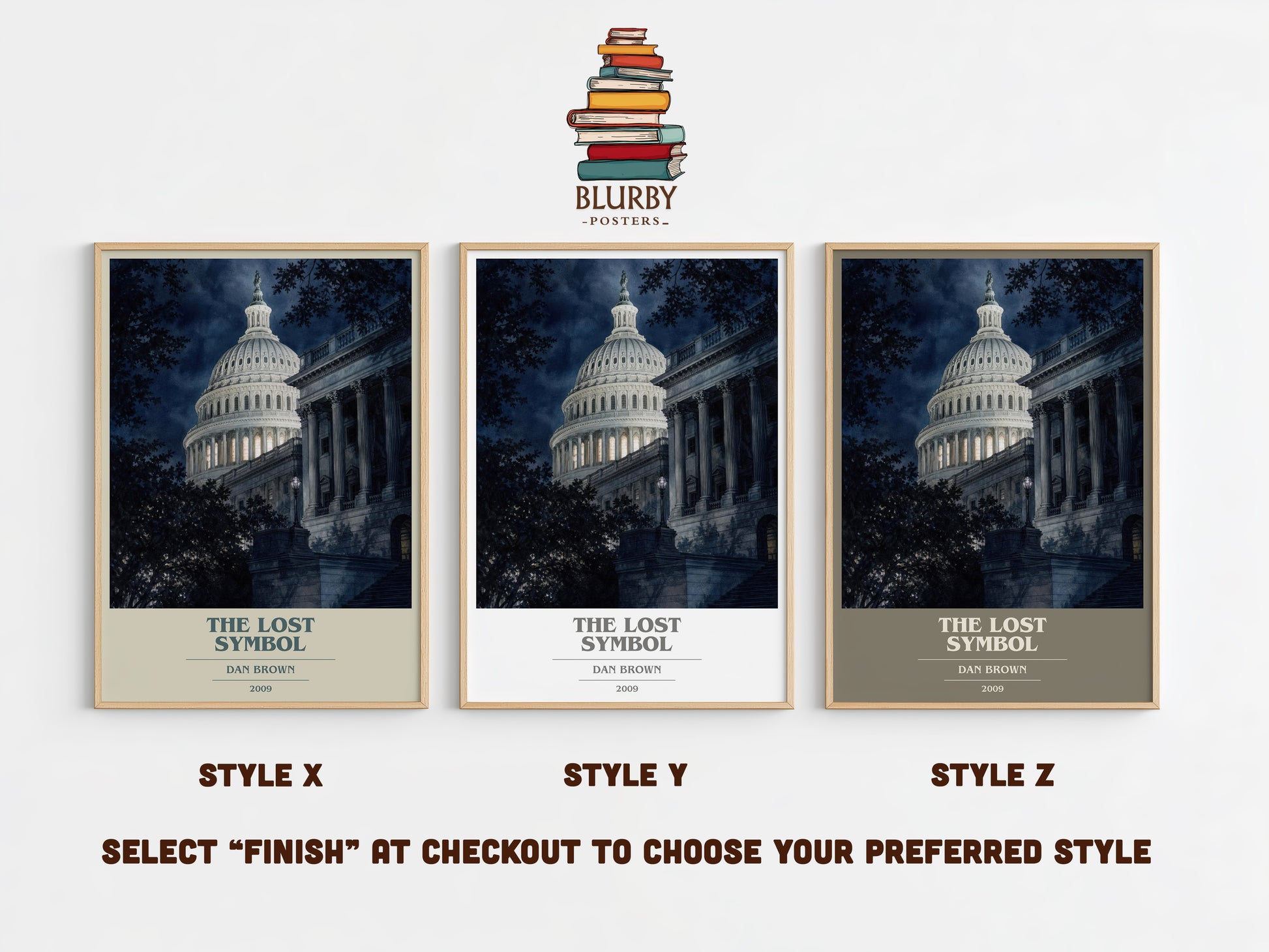 The Lost Symbol book cover print in frame leaning in hallway – thriller wall art