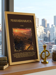 Mahabharata Minimalist Book Poster by Vyasa – framed print on a city-view windowsill