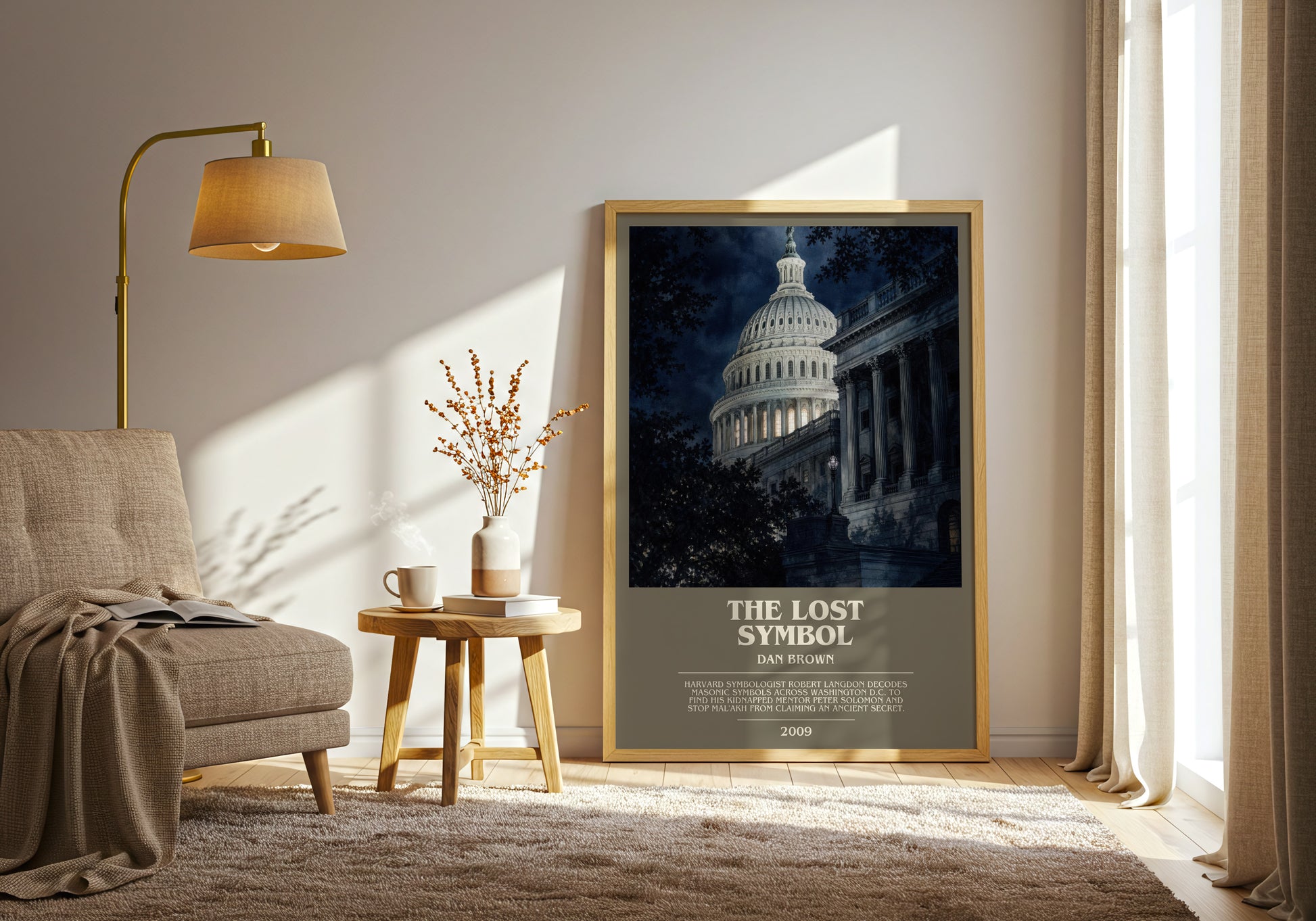 The Lost Symbol bookish print on bookshelf – Dan Brown fan gift