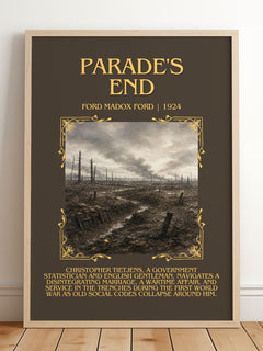 Parade's End Minimalist Book Poster by Ford Madox Ford – framed print leaning on a wooden floor