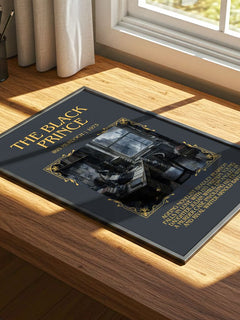 The Black Prince Minimalist Book Poster by Iris Murdoch – print on a sunlit desk